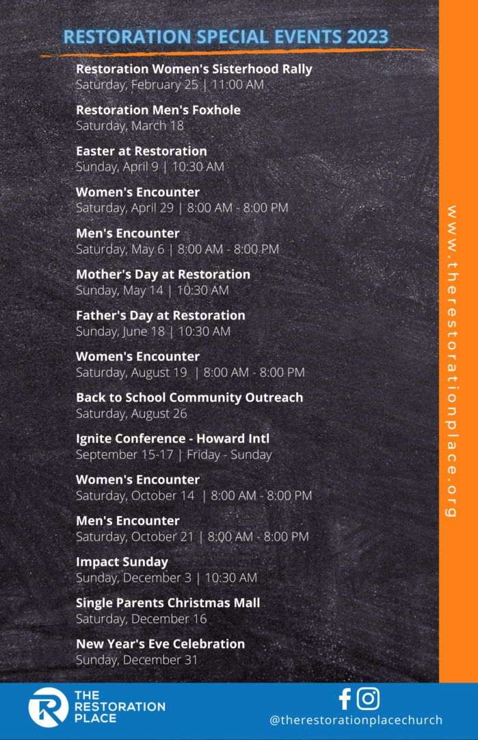 The Restoration Place Church in North Carolina Connection Schedule